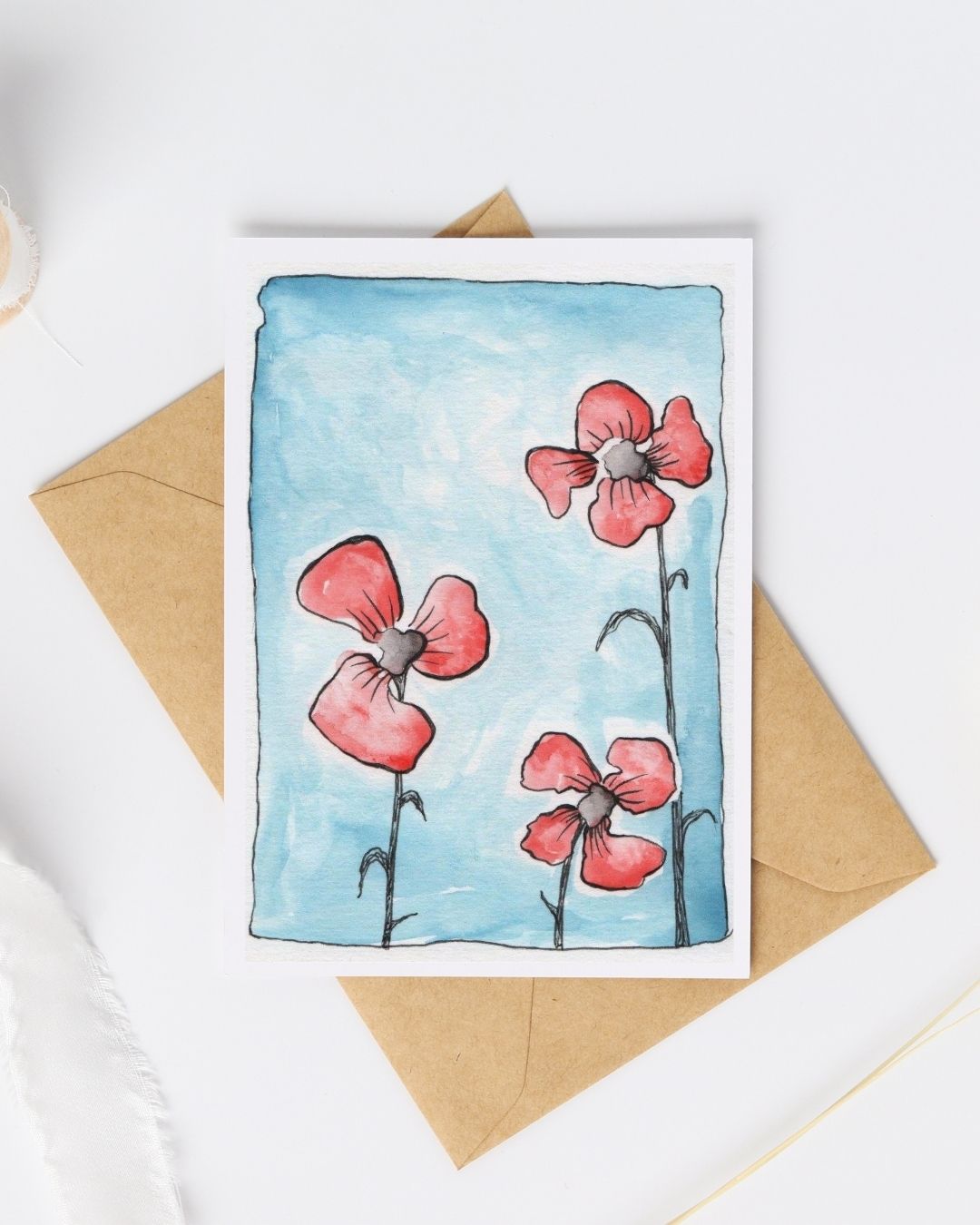 Postkaart - Rode bloempjes