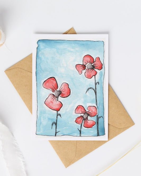 Postkaart - Rode bloempjes